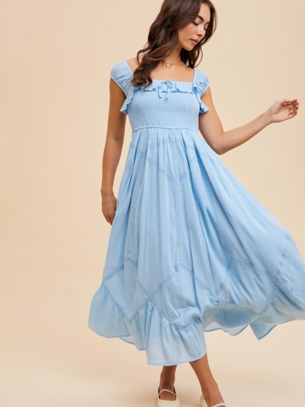 Smocked Maxi With Lace Trim Detail
